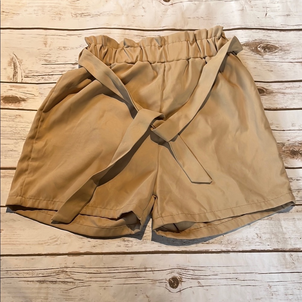 SHEIN Tan High Waist Shorts with Paperbag Style